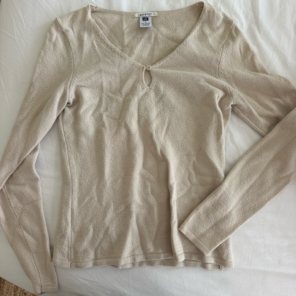GAP Cream V-Neck Long Sleeve Blouse